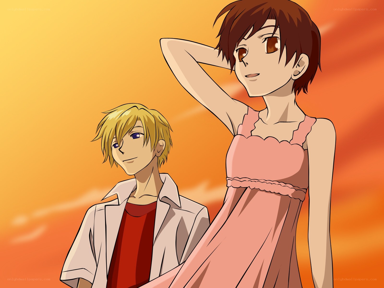 anime couple at sunset