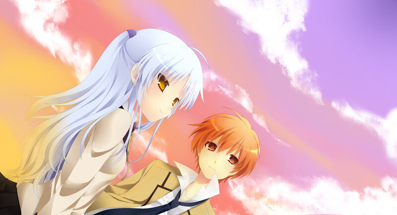 anime couple at sunset