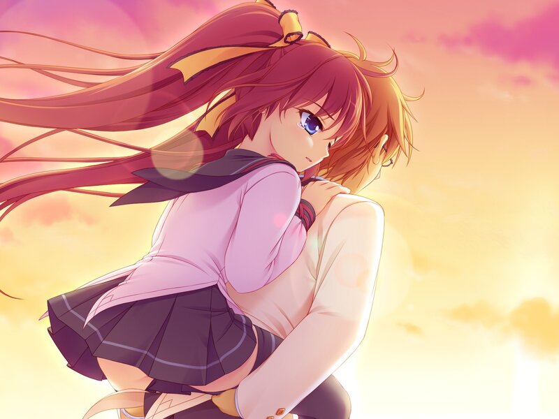 Anime couple at sunset