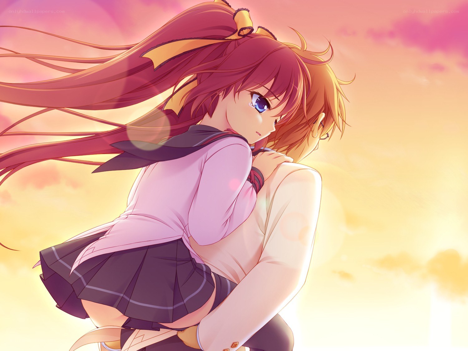 Anime couple at sunset
