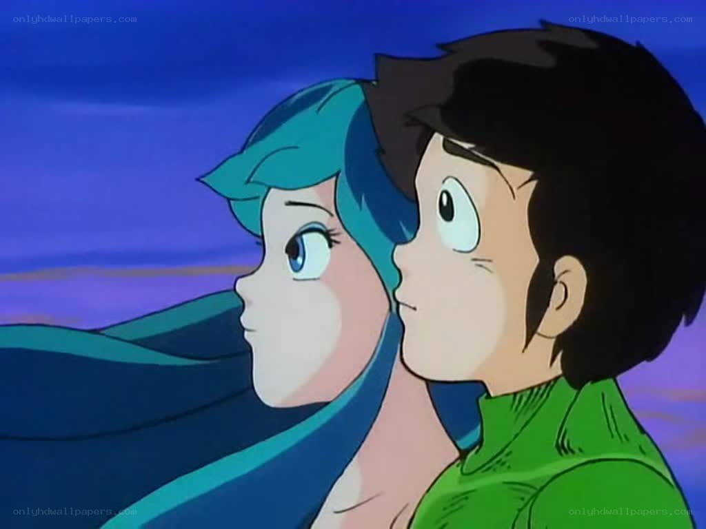 anime couple at sunset