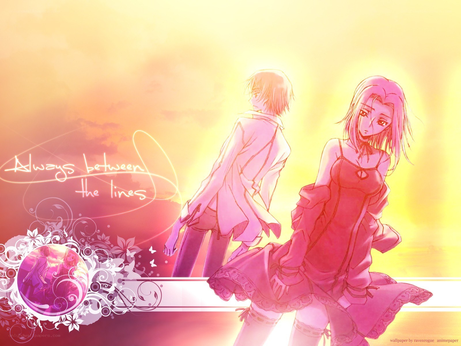 anime couple at sunset