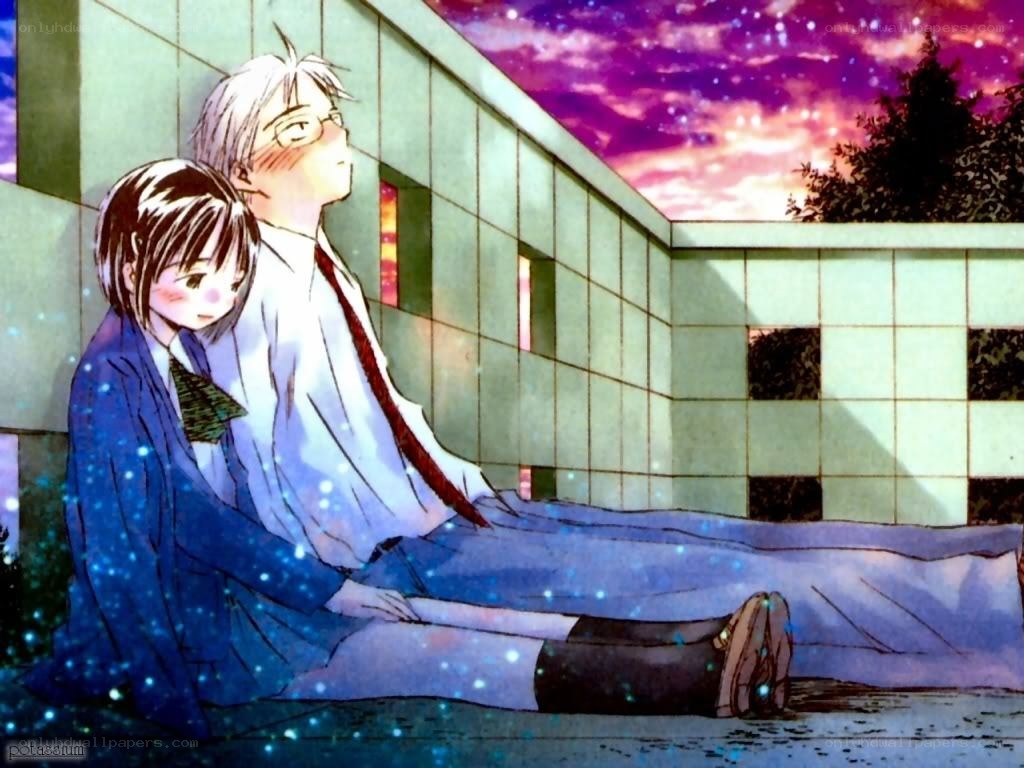 Anime couple at sunset