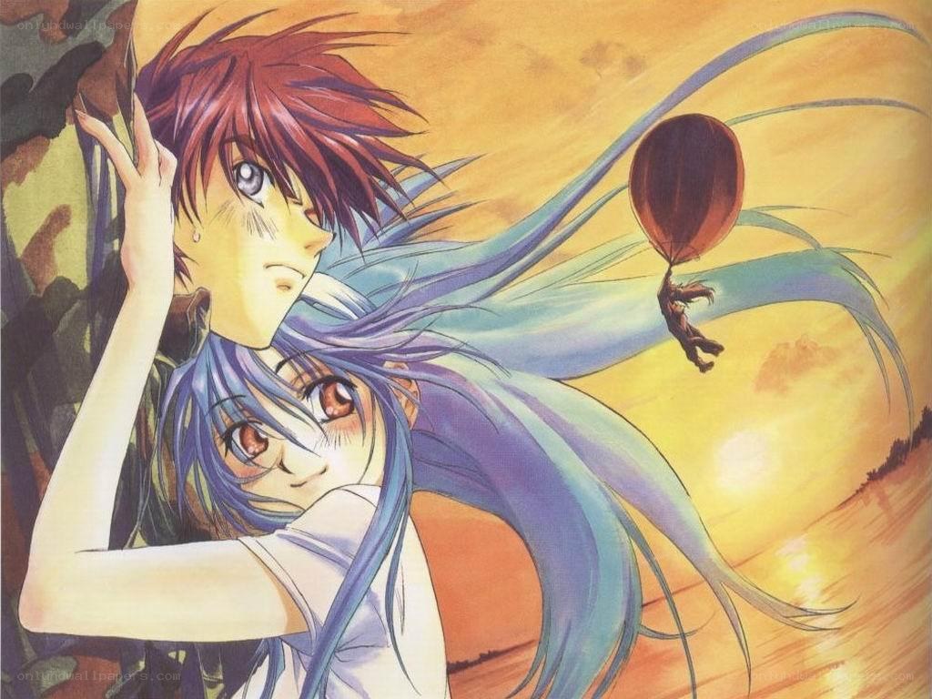 Anime couple at sunset
