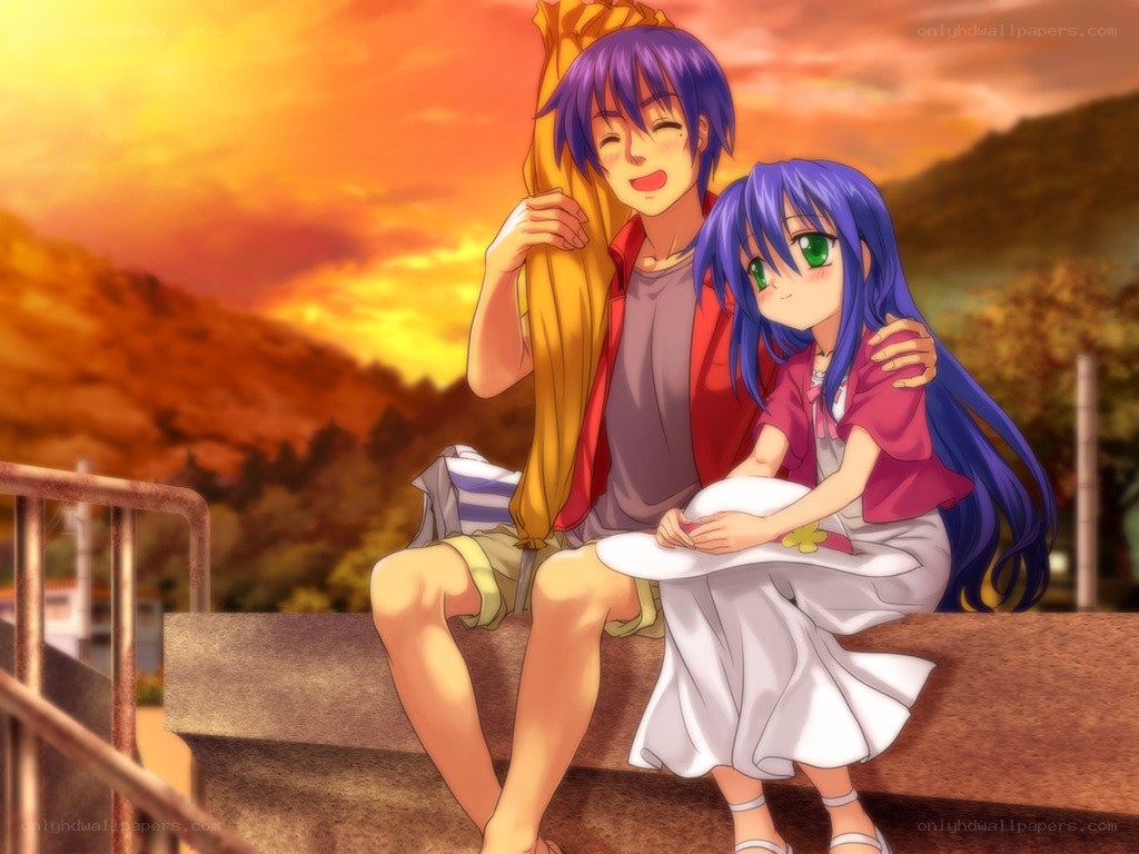 Anime couple at sunset