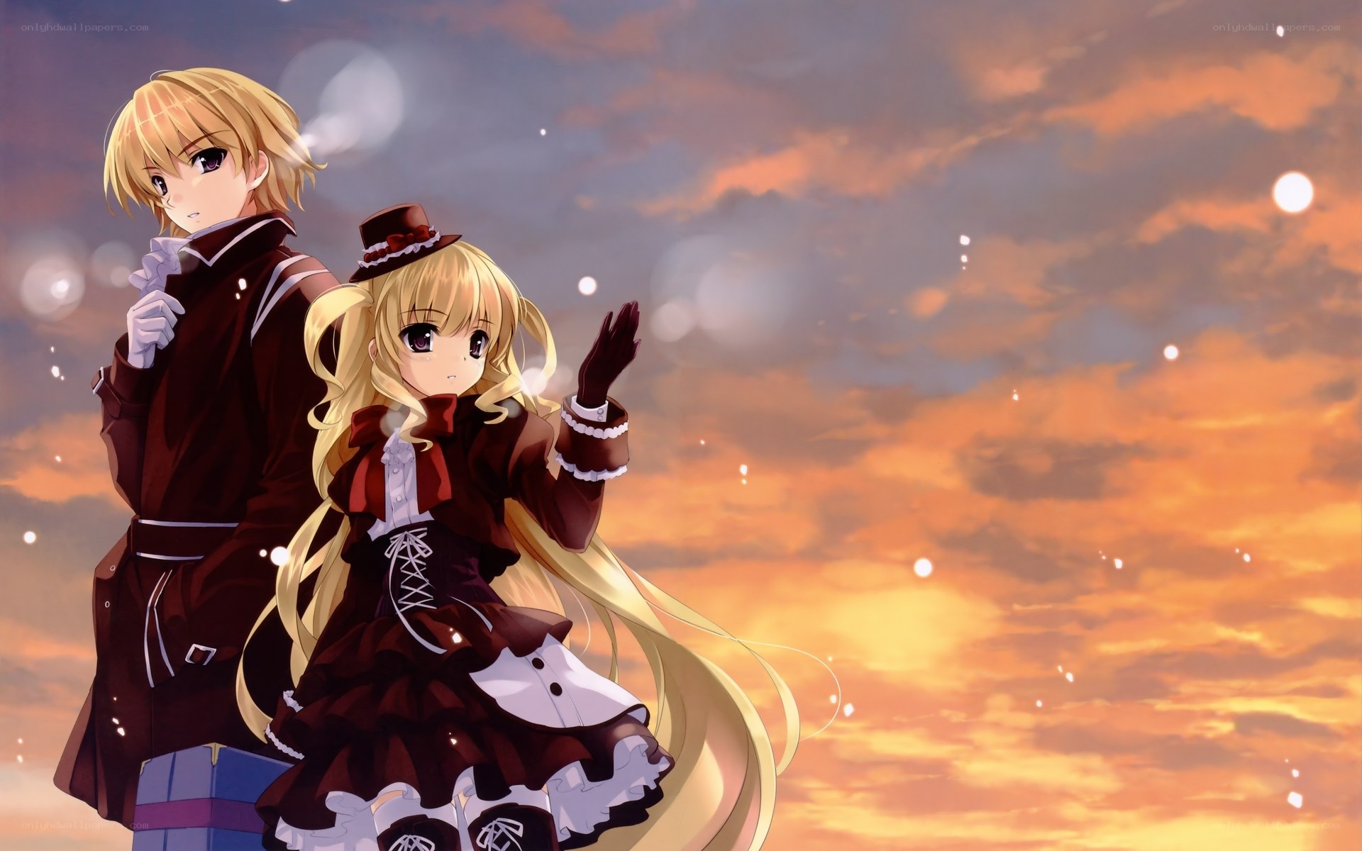 anime couple at sunset