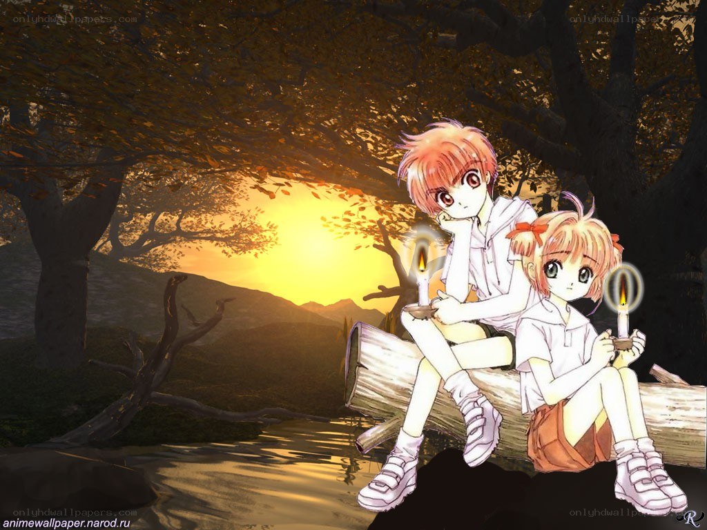 Anime couple at sunset