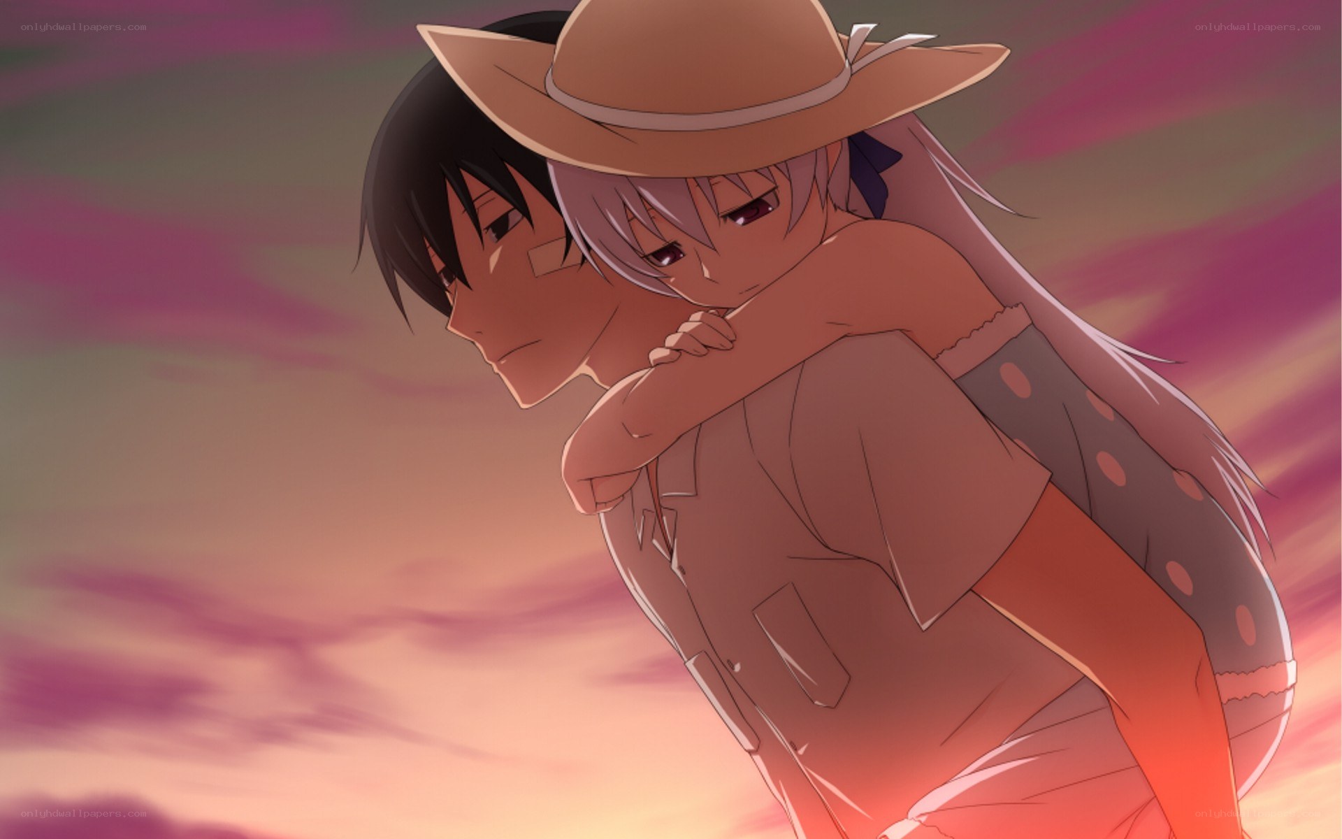 anime couple at sunset