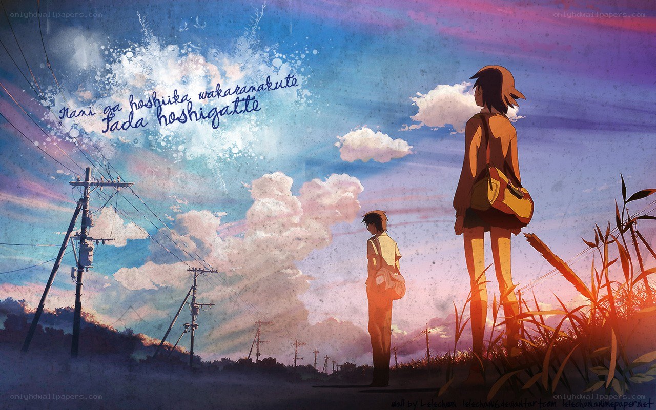Anime couple at sunset