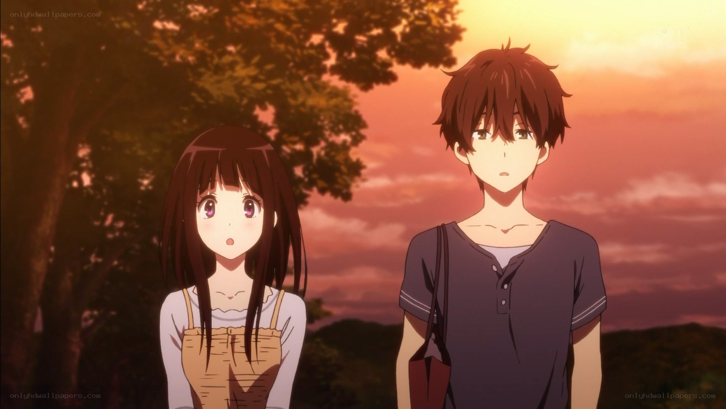 Anime couple at sunset