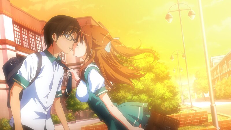 anime couple at sunset