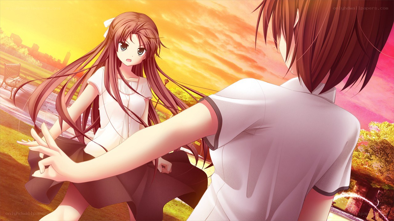 Anime couple at sunset