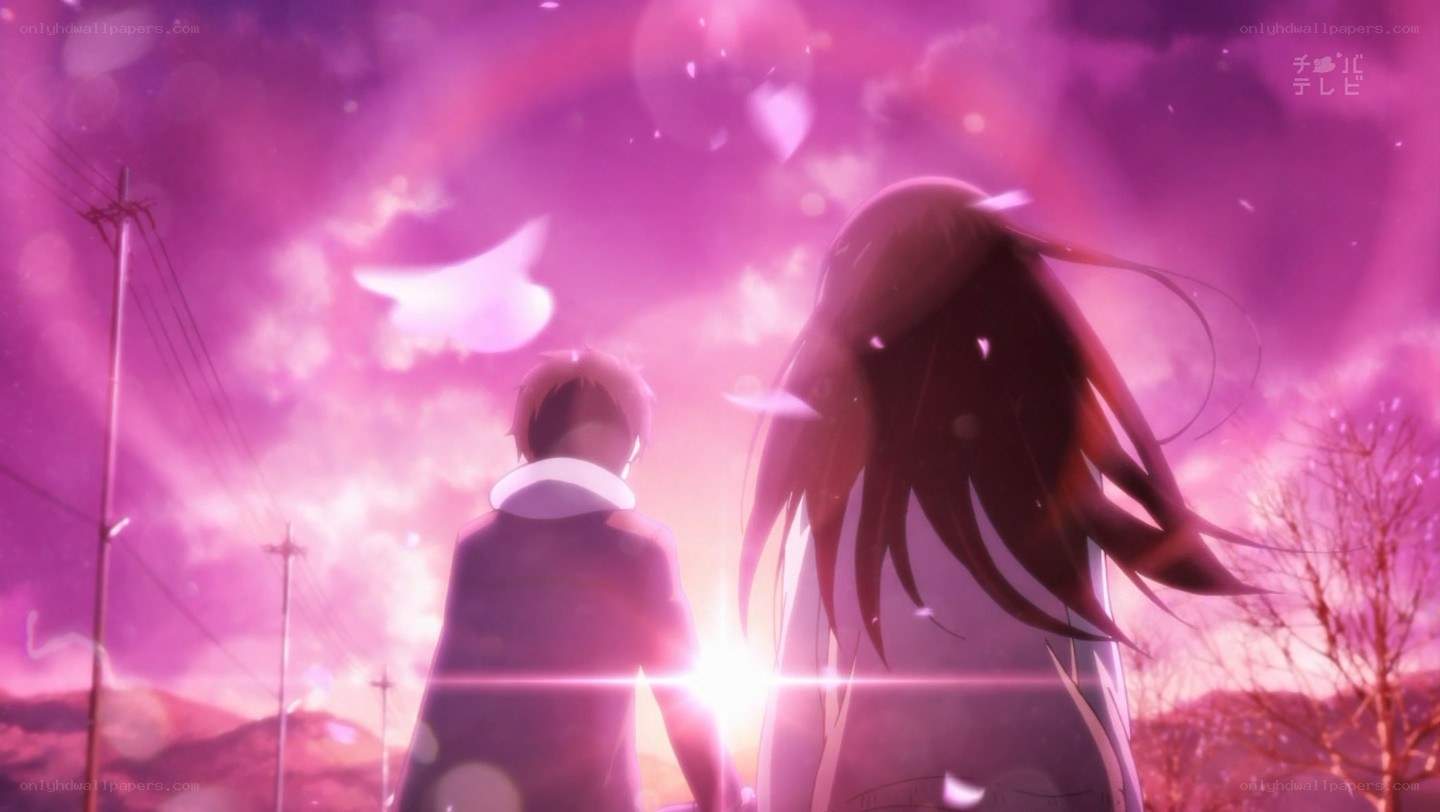 anime couple at sunset