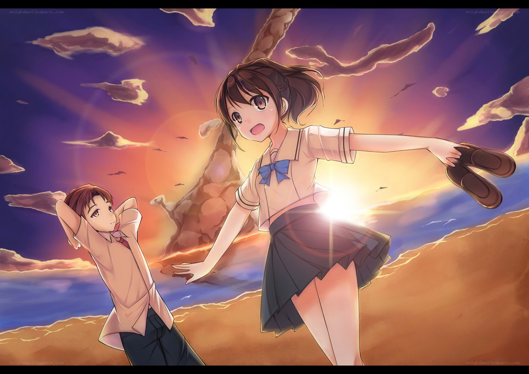 Anime couple at sunset