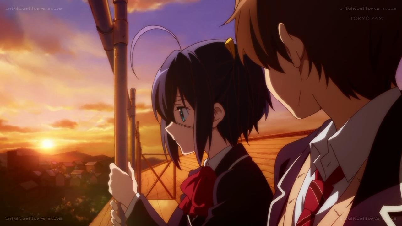 anime couple at sunset