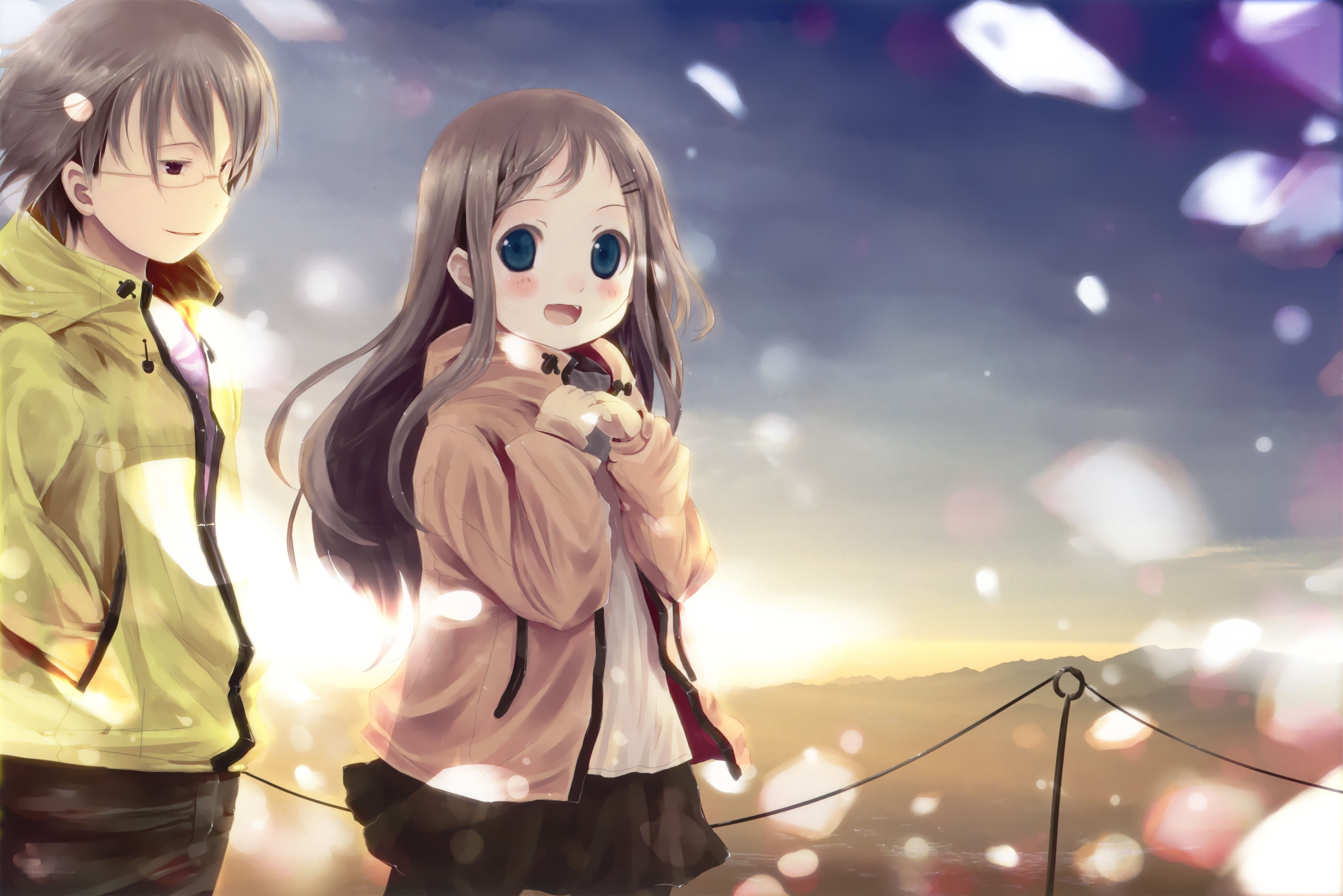 anime couple at sunset