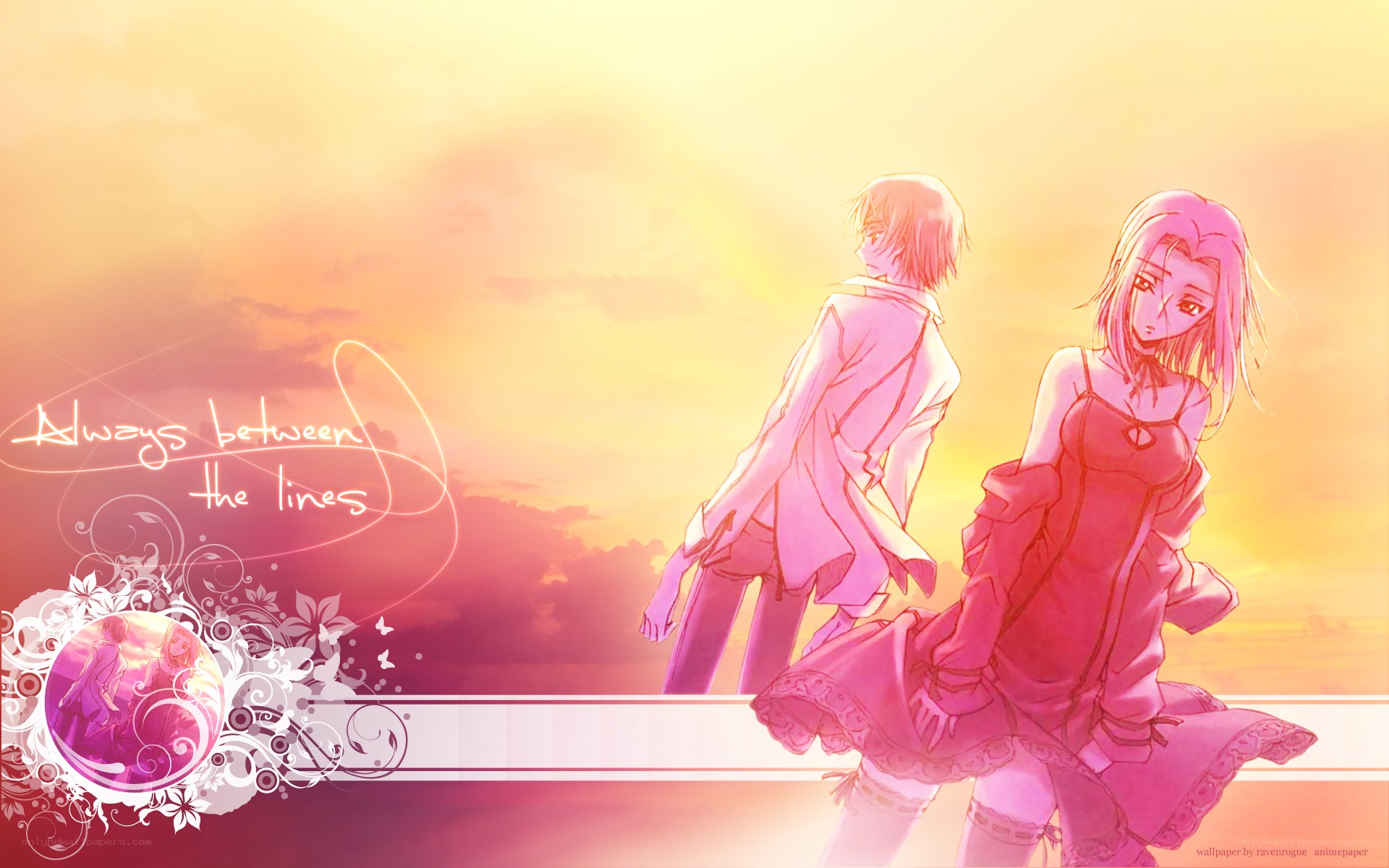 Anime couple at sunset