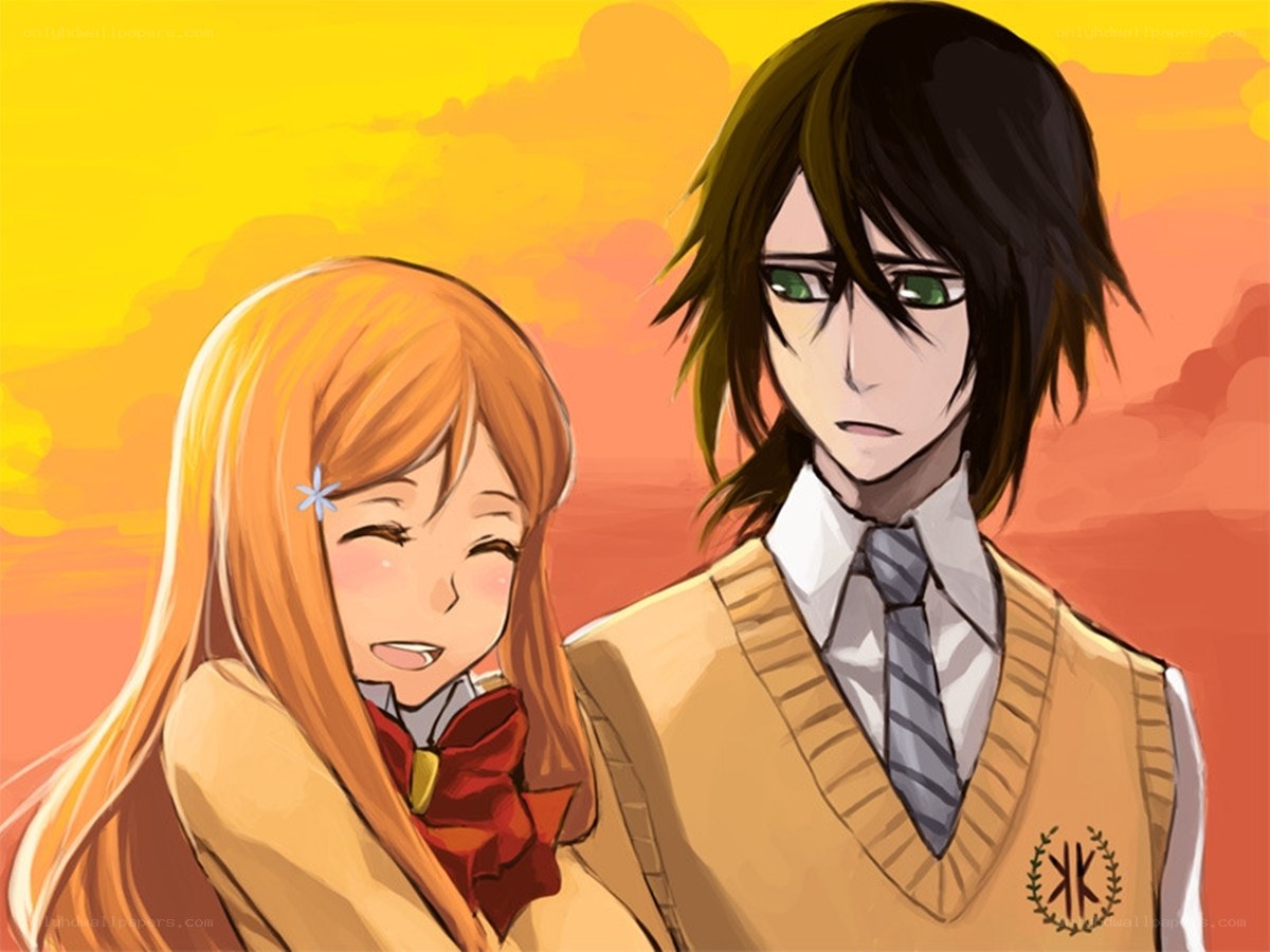 Anime couple at sunset