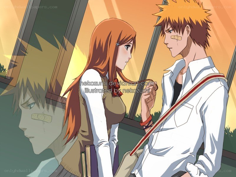anime couple at sunset