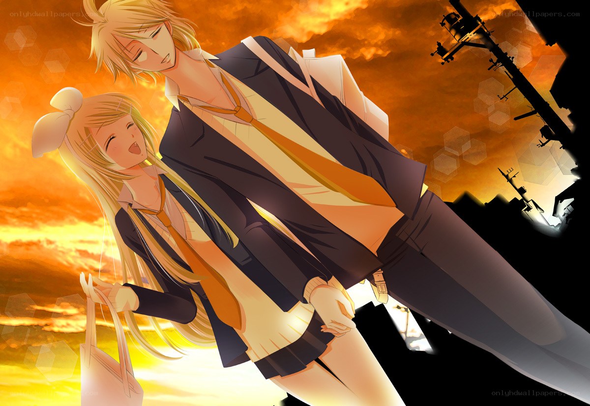 Anime couple at sunset