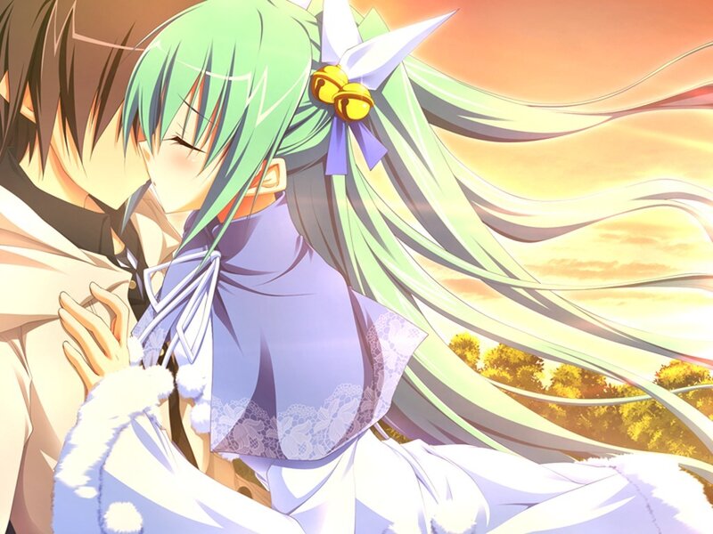 anime couple at sunset
