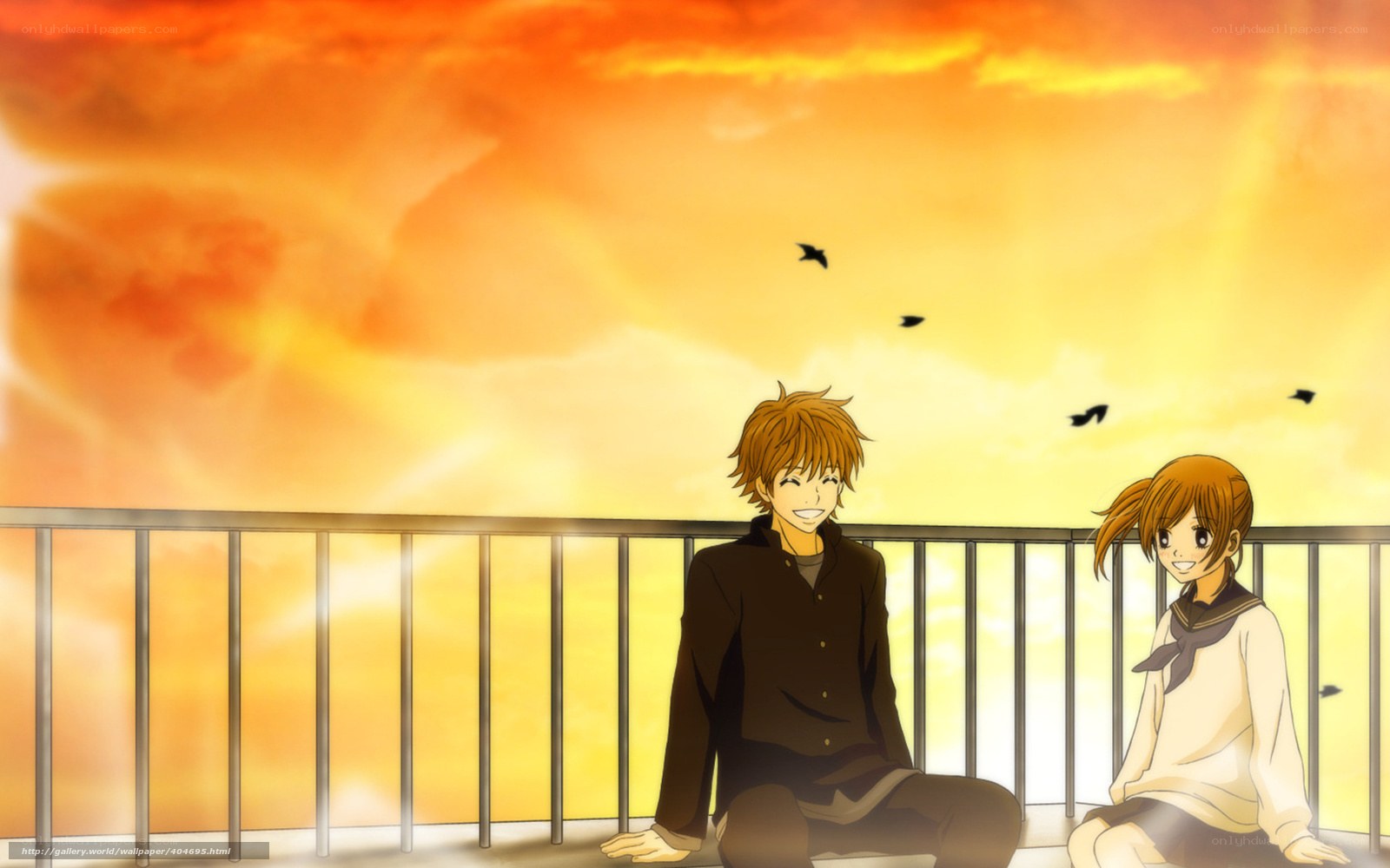 Anime couple at sunset