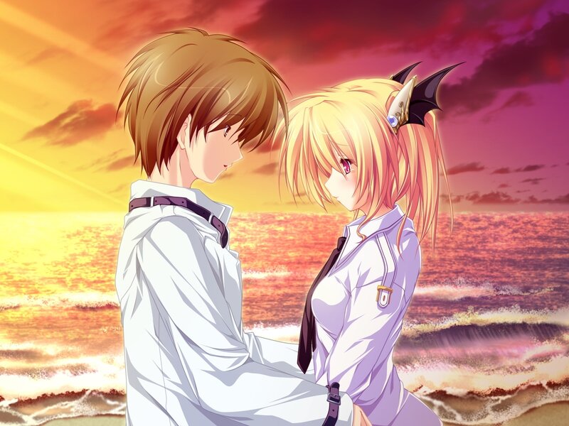 Anime Couple at Sunset — Orange, Dramatic