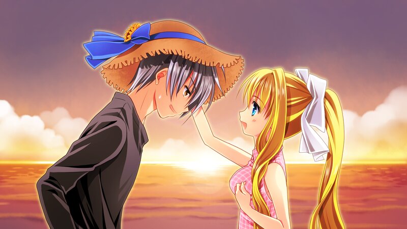 Anime Couple at Sunset — Orange, Serene, Ocean