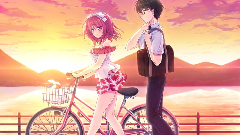 Anime Couple at Sunset — Orange, Serene