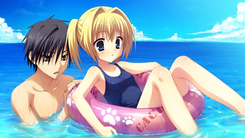 anime couple at the beach