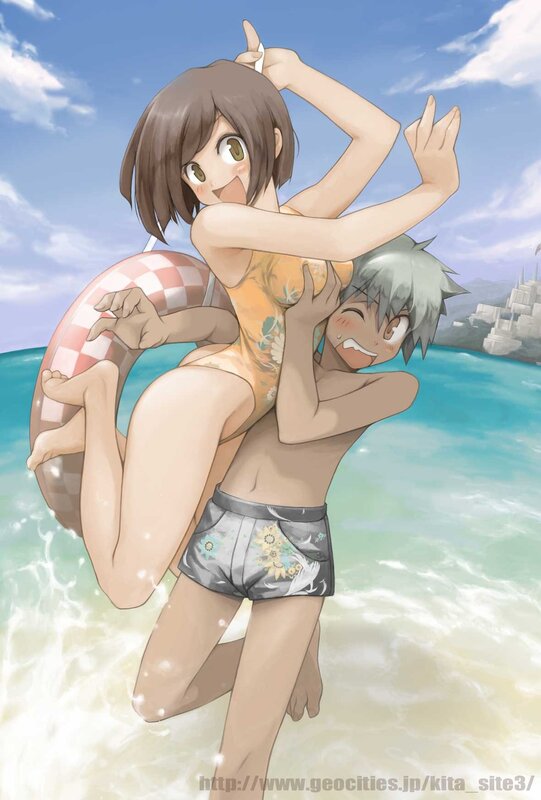 anime couple at the beach