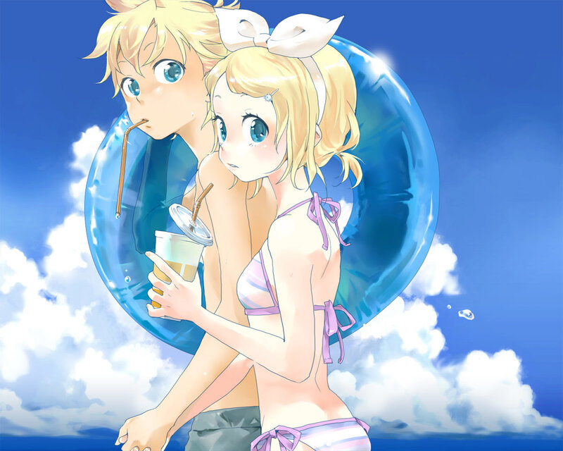 Anime couple at the beach