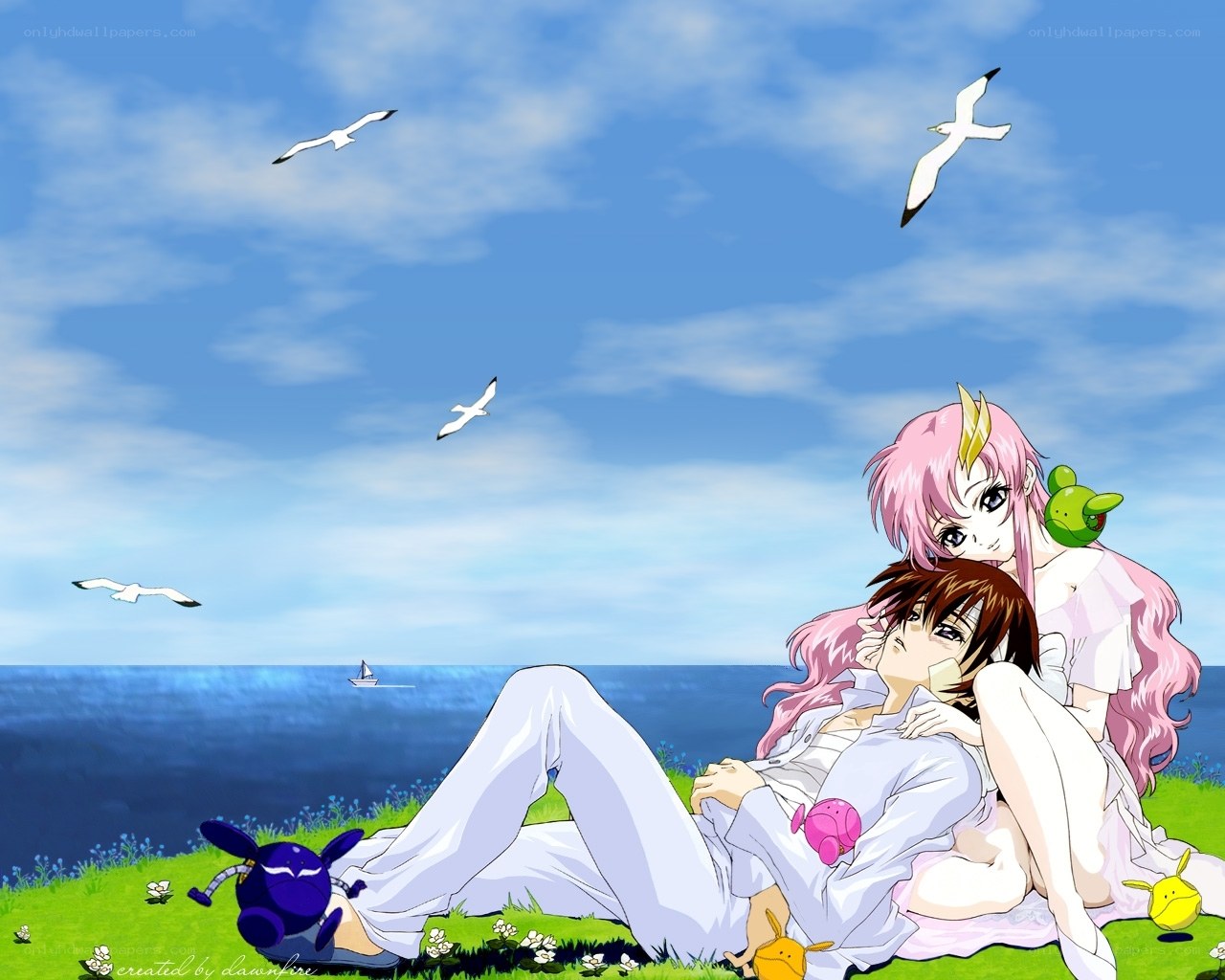 Anime couple at the beach