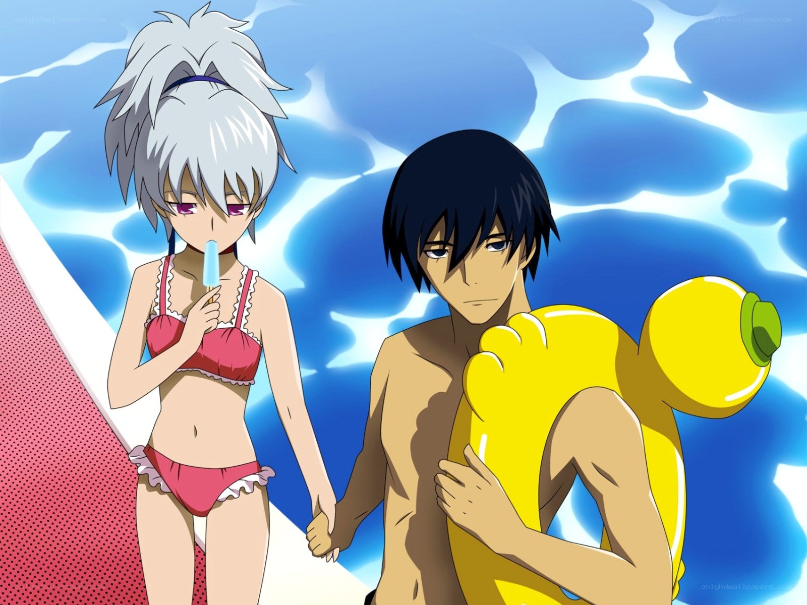 Anime couple at the pool