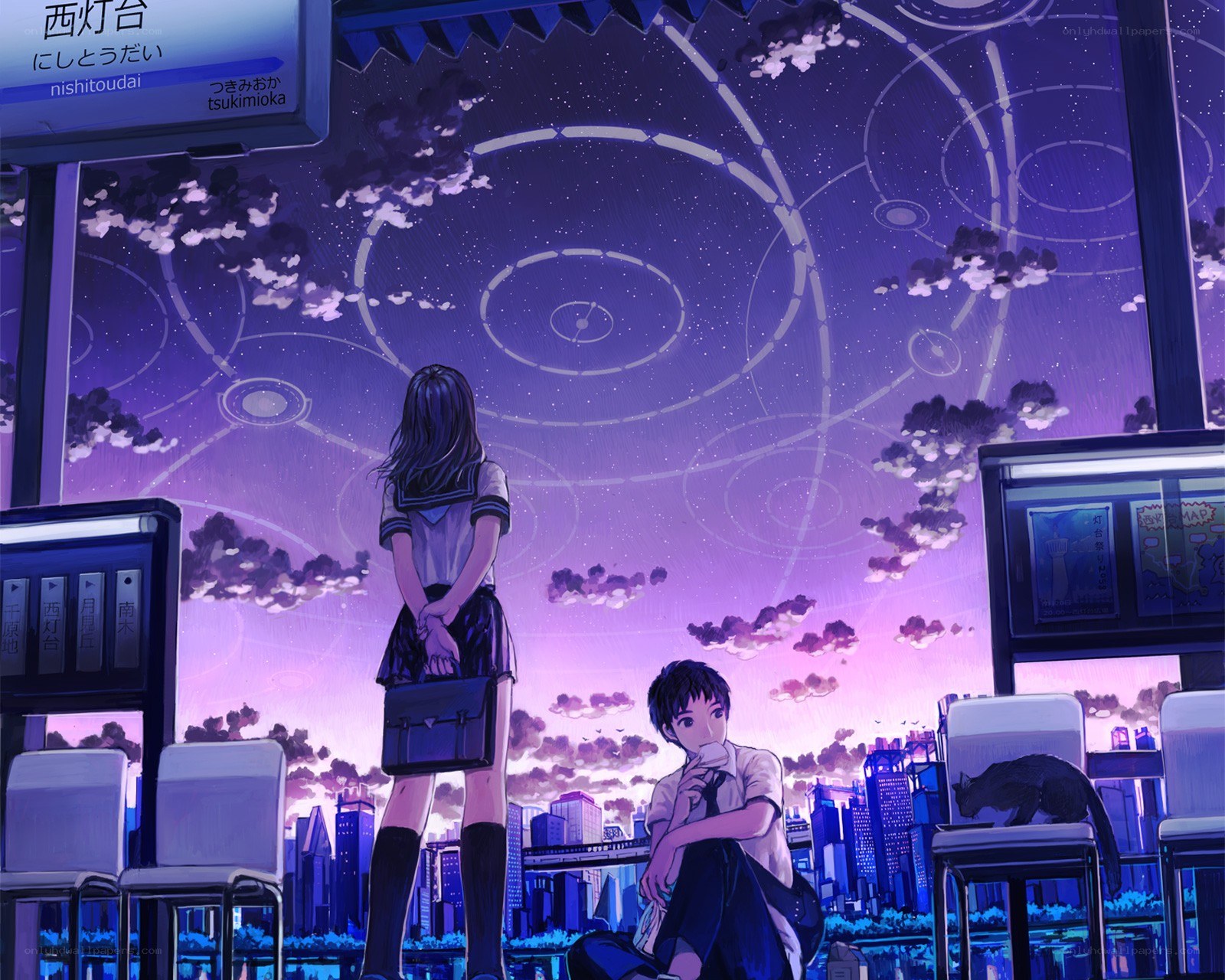 Anime couple at train station