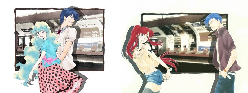 Anime couple at train station