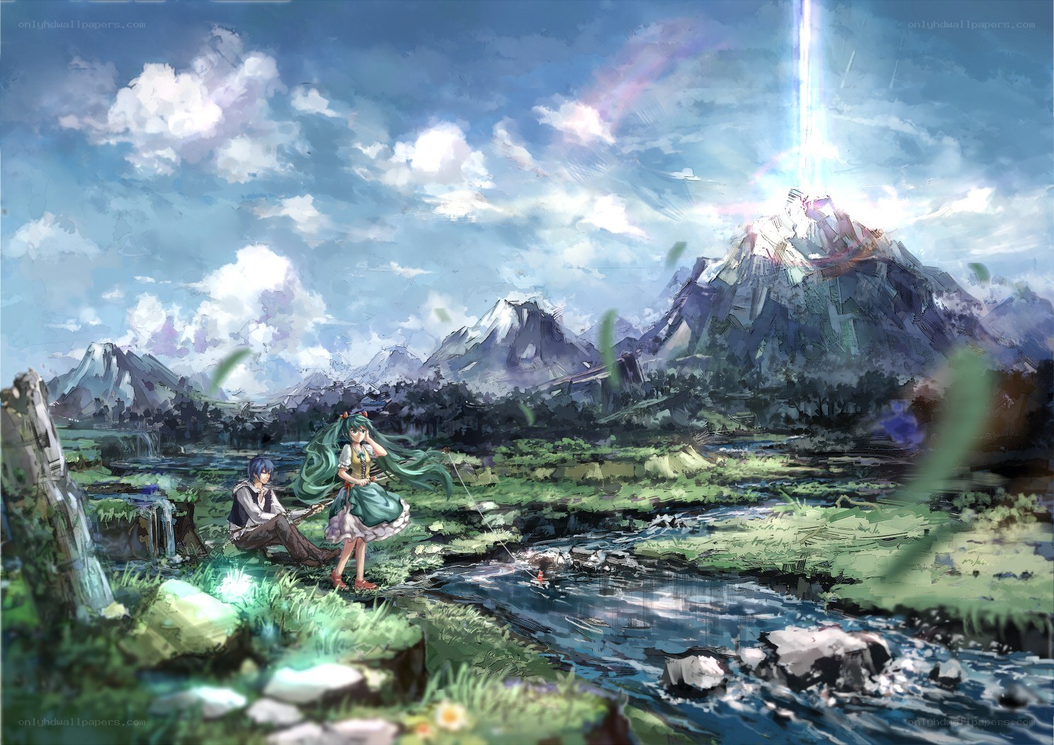 Anime couple by a river
