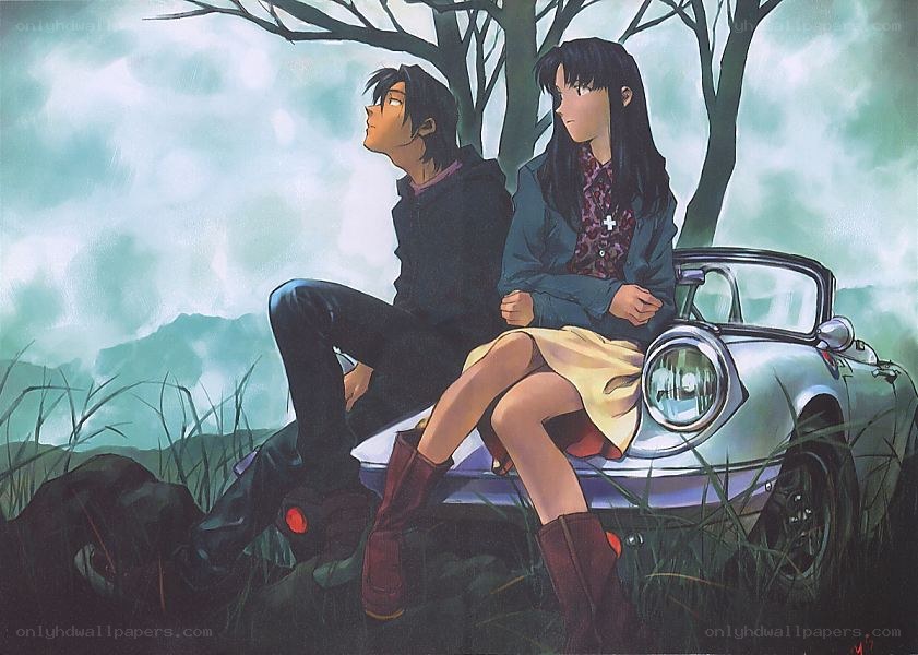 anime couple by car