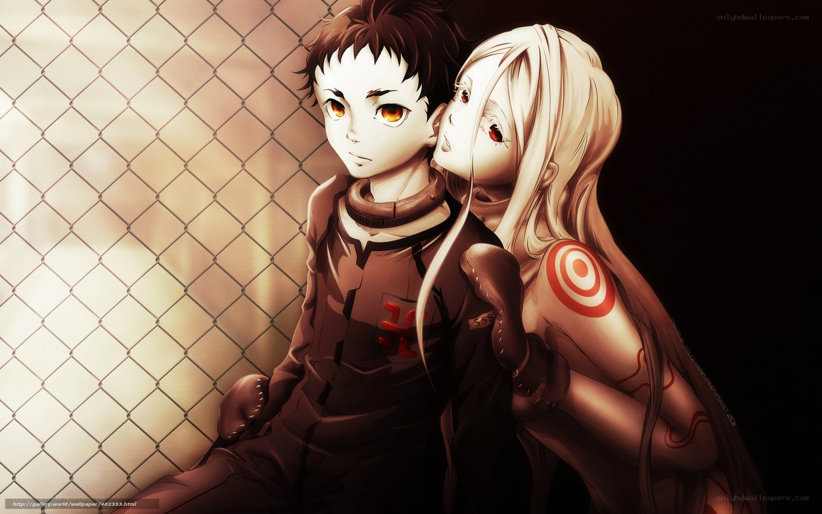 anime couple by fence