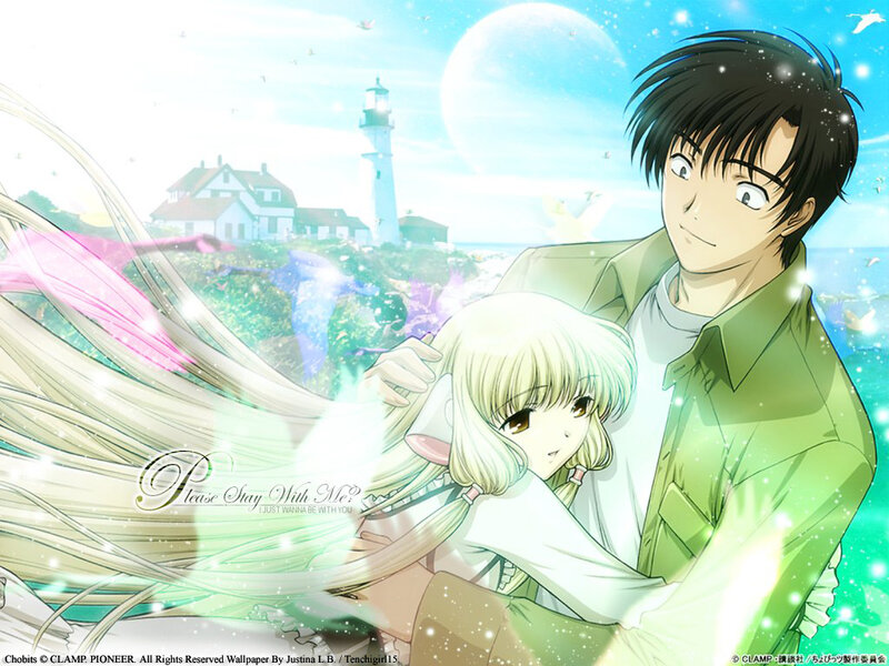 Anime couple by lighthouse