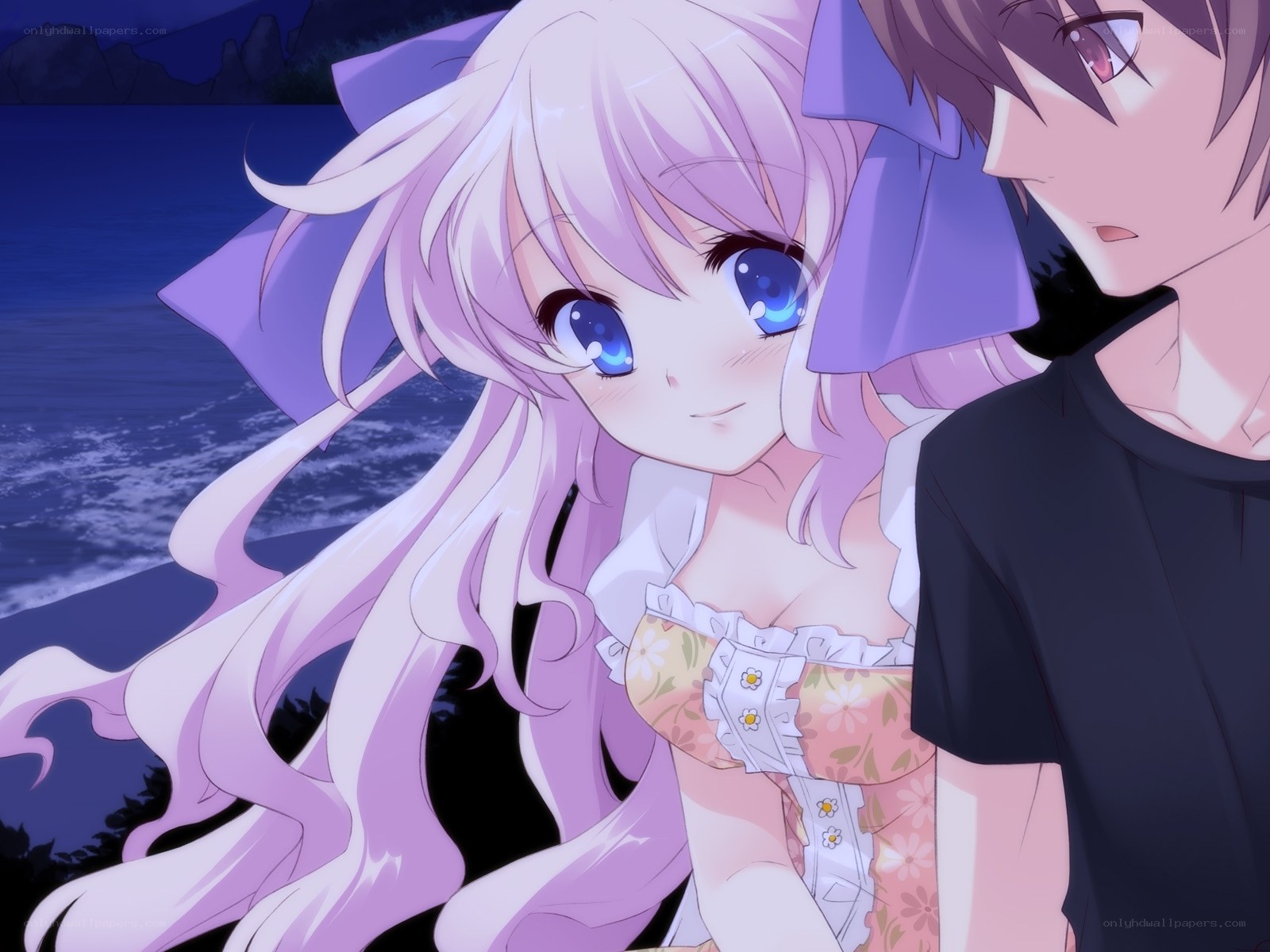 anime couple by the sea