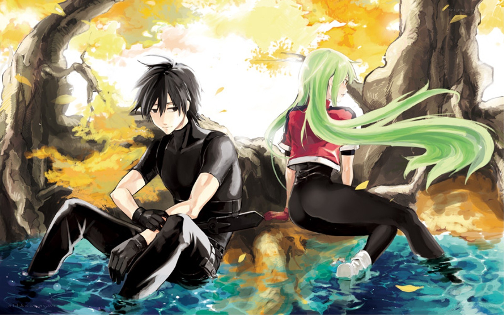 anime couple by water
