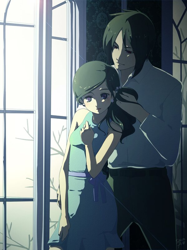 Anime Couple by Window — Blue