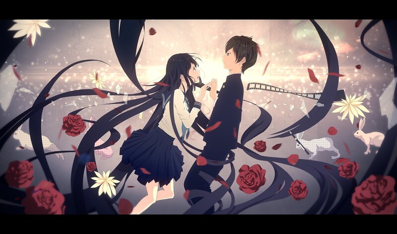 Anime Couple Dancing — Black, Dreamy, Sunset