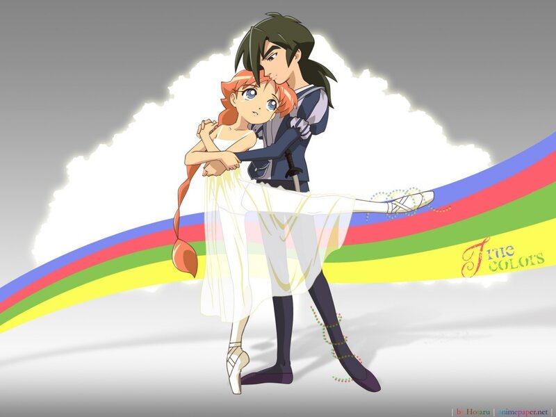 anime couple dancing on rainbow