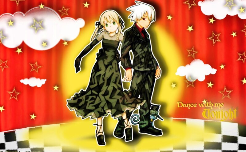 Anime couple dancing on stage