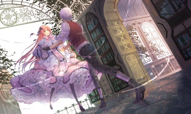 Anime Couple Dancing — Purple, Romantic, Afternoon