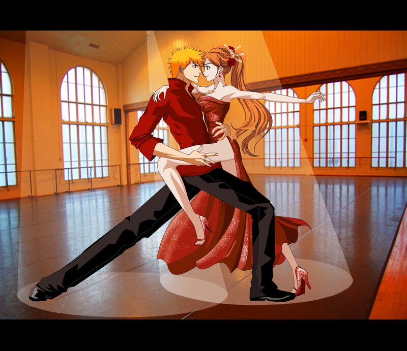 Anime Couple Dancing — Red, Dramatic, Digital Art, Dance Studio