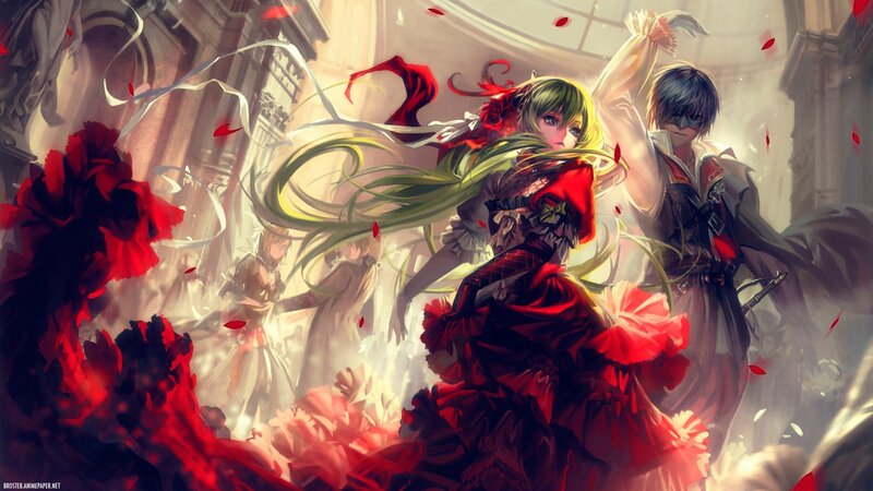 Anime Couple Dancing — Red, Dramatic, Digital Art