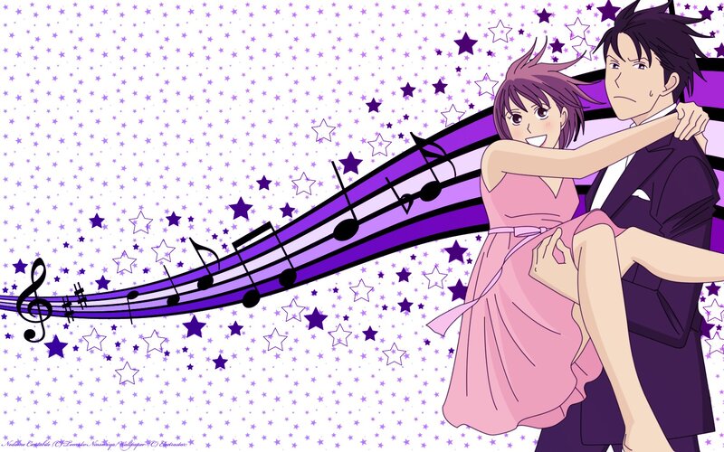 Anime couple dancing with music